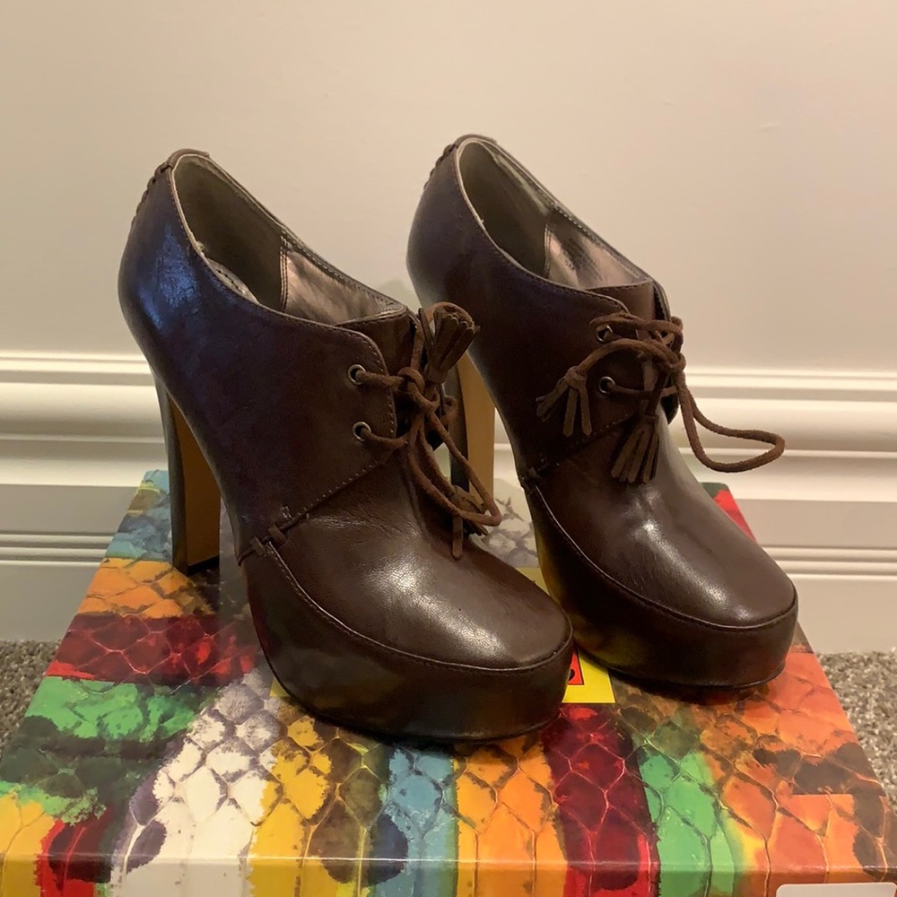 Brown booties by Carlos Falchi